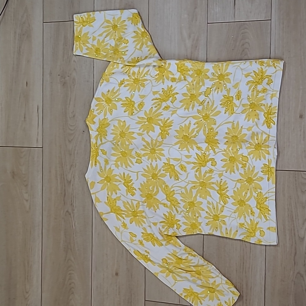 Berer2 By Takako Sakin Beaded Sequin Yellow Floral Cardigan XL - Picture 7 of 7